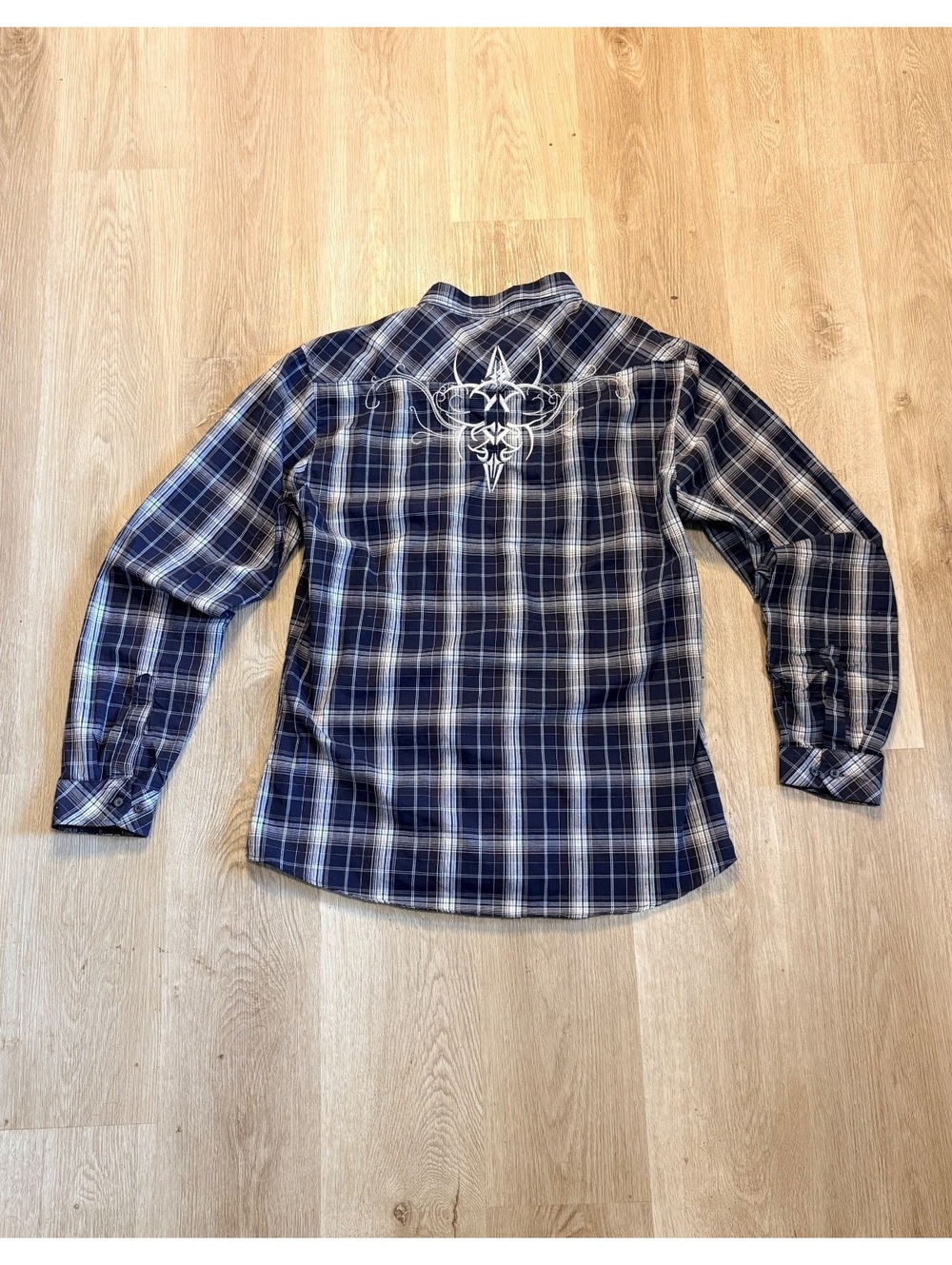 CJ Black Blue & White Button Up Flannel Mens Size XXL Slim Fit CyberSigilism Y2K